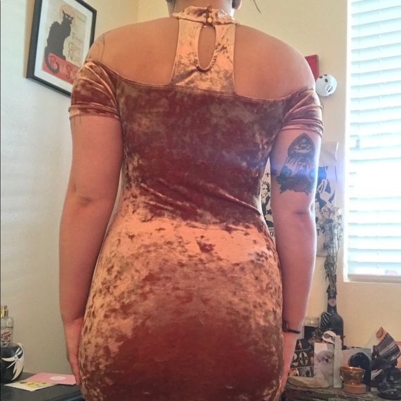 gold velvet mini choker dress - Picture 6 of 8
